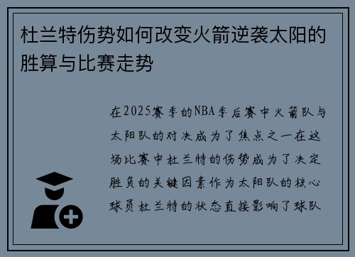 杜兰特伤势如何改变火箭逆袭太阳的胜算与比赛走势